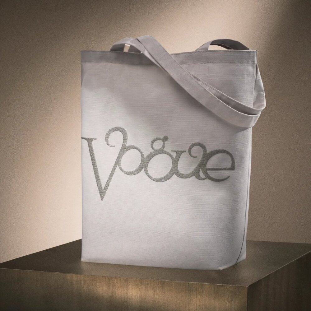 NEW Vogue‎ Canvas Silver Logoed Tote Bag, 14x14